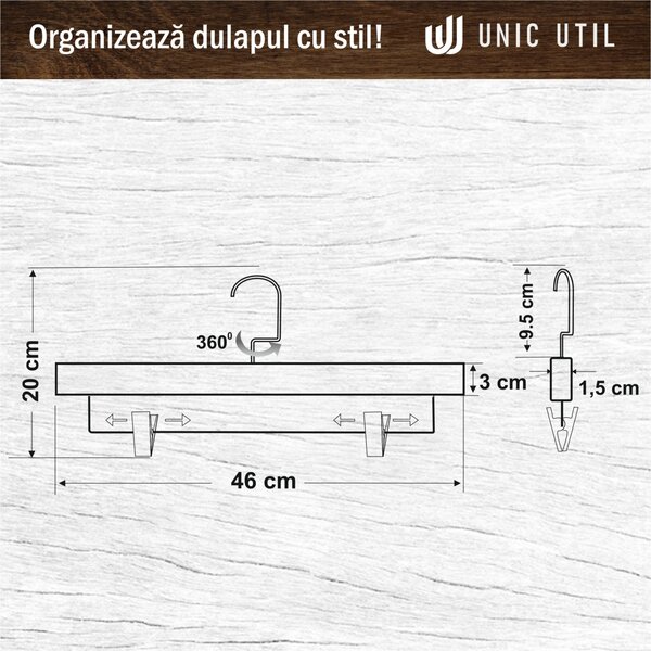 Umerașe Pantaloni din Lemn cu Clipsuri Metalice, Wood Grip, Maro, UUUM64, 1 bucata
