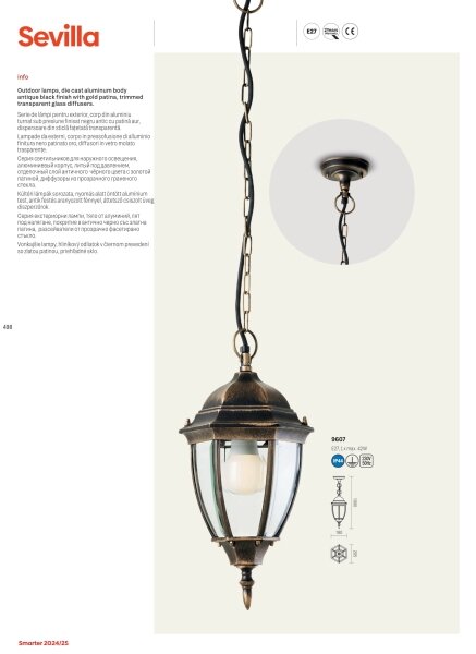Lampă de exterior Redo 9608 SEVILLA 1xE27/42W/230V IP44 auriu/patină