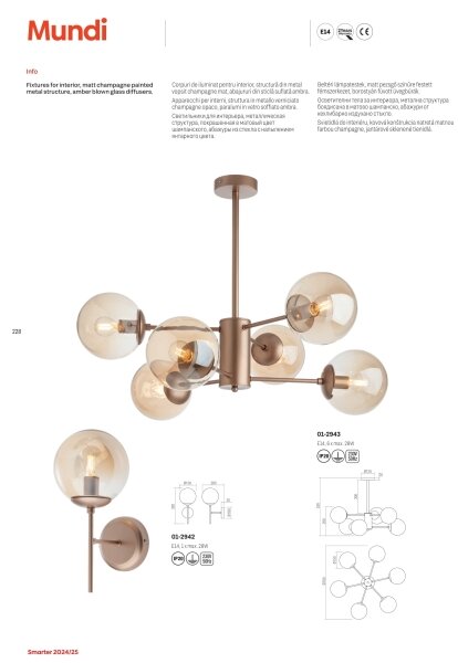 Redo 01-2942 - Aplica de perete MUNDI 1xE14/28W/230V cupru/fumuriu