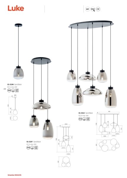 Lustră pe cablu Redo 01-3212 LUKE 6xE27/42W/230V negru