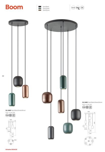 Lustră pe cablu Redo 01-3482 BOOM 6xGU10/10W/230V negru/verde/maro