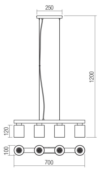 Lustră pe cablu Redo 01-3986 ROTIS 4xE27/15W/230V