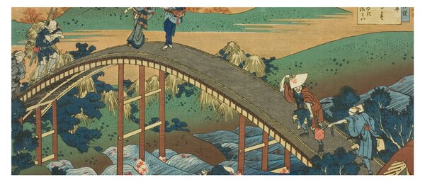 Tablou - Katsushika Hokusai, Ariwara no Narihirafrom the series One Hundred, Poems Explained by the Nurse (Hyakunin isshu uba ga etoki), reproducere (120x50 cm)