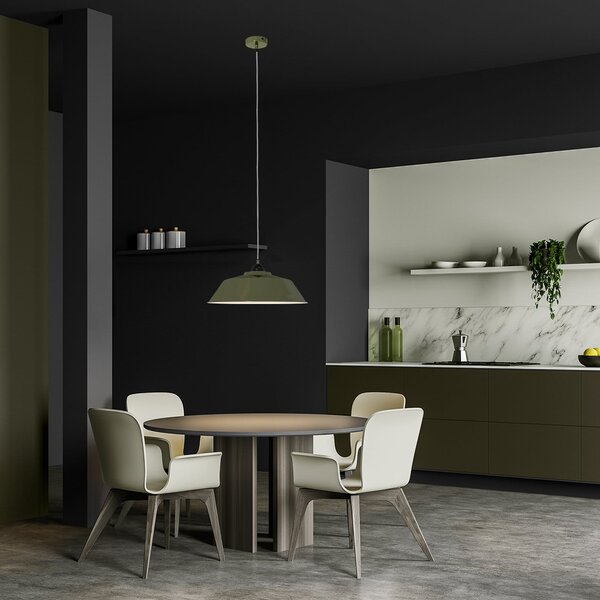 Mexlite Lampă suspendată Nove, verde, interior alb, metal, E27, reglabil, Verde, Bucătărie, Metal