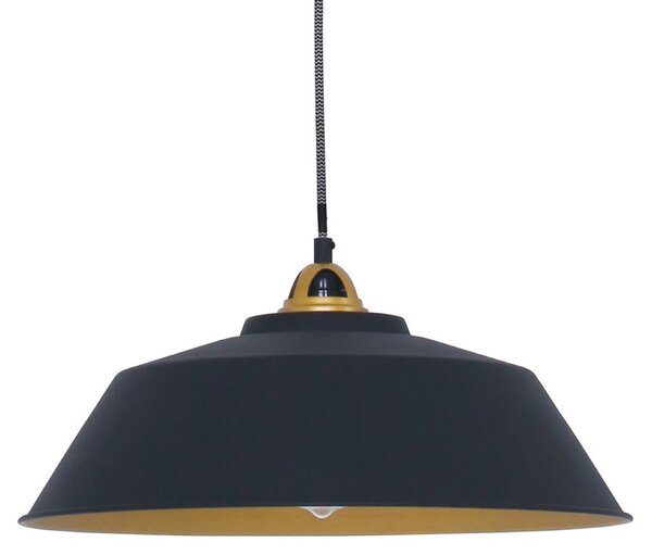Mexlite Lampă suspendată Nove, negru, interior auriu, metal, E27, reglabil, Negru, Bucătărie, Metal