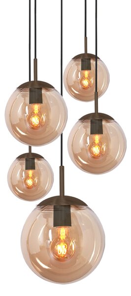 Steinhauer Lampa suspendată Bollique, maro/chihlimbar, sticlă, cu 5 becuri, reglabil, Maro / Rugină, Camera de zi / sufragerie, Sticlă