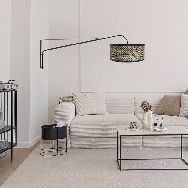 Steinhauer Aplică de perete Elegant Classy, negru/împletitură negru-lemn, Negru, Camera de zi / sufragerie, Metal