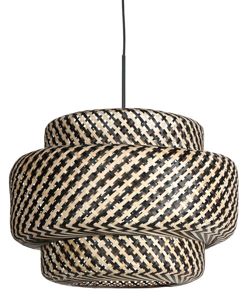 Steinhauer Lampă suspendată Sparkled Light 4478ZW, împletitură de bambus, Ø 53 cm, reglabil, Negru, Camera de zi / sufragerie, Bamboo