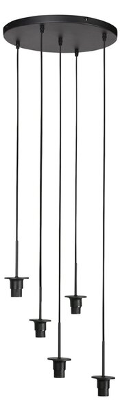 Anne Light Lampă suspendată Ropex 4525, 5 becuri, rotundă, neagră, cablu maro, reglabil, Maro / Rugină, Camera de zi / sufragerie, Metal