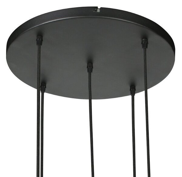 Anne Light Lampă suspendată Ropex 4526, 5 becuri, rotundă, neagră, cablu maro, reglabil, Maro / Rugină, Camera de zi / sufragerie, Metal