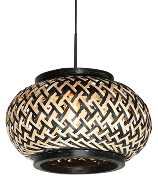 Steinhauer Lampă suspendată NoxLight, cu 1 bec, neagră, împletitură de bambus, reglabil, Negru, Camera de zi / sufragerie, Metal
