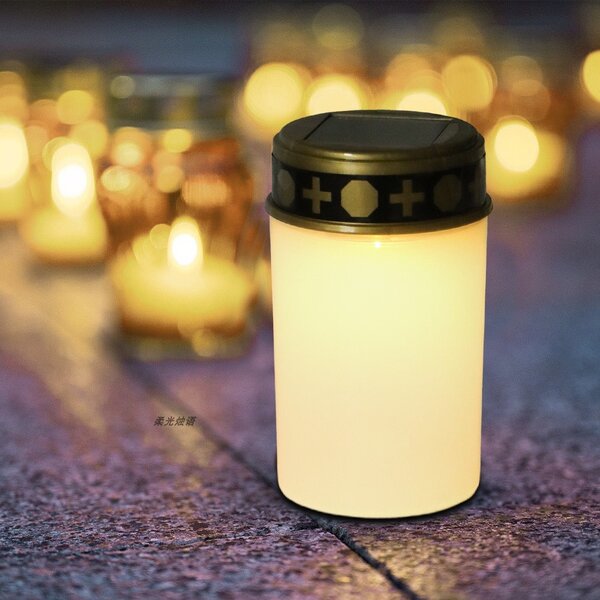Candela pentru mormant si rugaciuni, lampa incarcare solara, efect flacara, 7.2x7.2x12.2 cm, alb cald, JollyMag, SOL4781