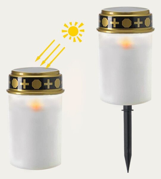 Candela pentru mormant si rugaciuni, lampa incarcare solara, efect flacara, 7.2x7.2x12.2 cm, alb cald, JollyMag, SOL4781