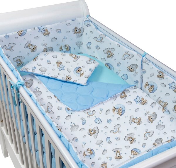 Set lenjerie matlasata 5 piese Kidizi Koala Dreams Blue, include perna, plapumioara, aparatoare si cearceaf