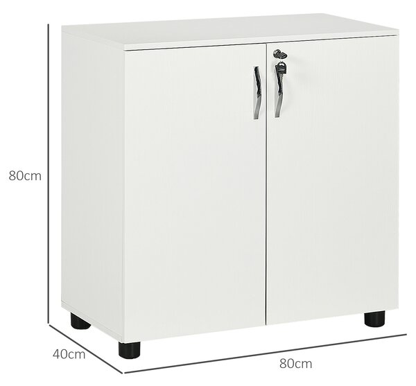 HOMCOM Mobilier de birou multifunctional cu Incuietoare, Dulapior pentru documente cu 2 usi si Raft interior, din Lemn, Alb, 80x40x80cm