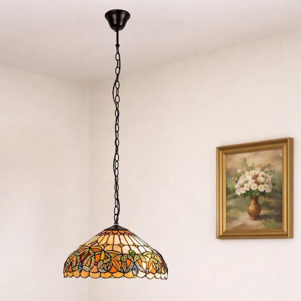Brilagi - Candelabru Tiffany LUISA cu vitralii, suspendat pe lanț, 2xE27/60W/230V