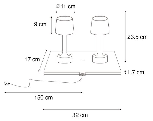 Set de 2 lămpi de masă aurii cu bej RGBW reîncărcabile - Elise