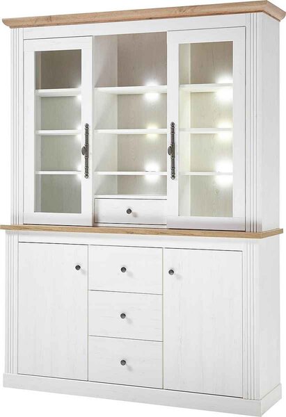 Bufet ~Mykonos~ in stil rustic romantic, cu aspect de lemn, mânere metalice, culoare alb-maro, 153 cm lățime