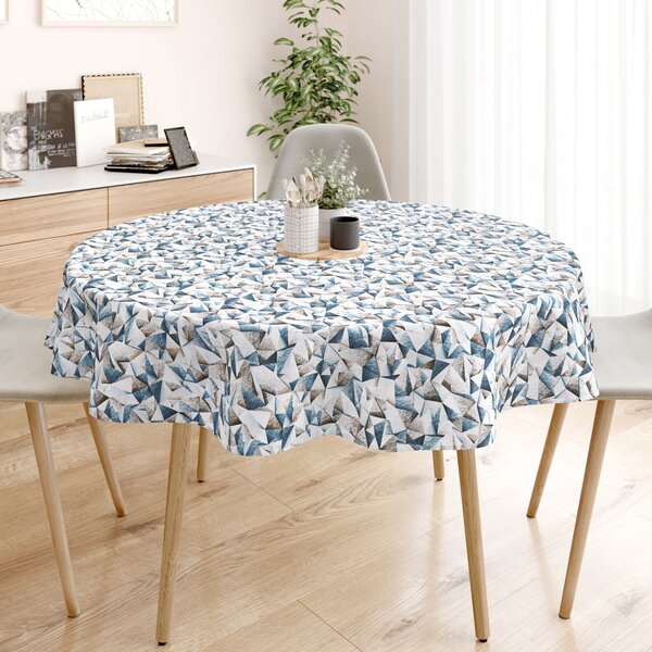 Goldea față de masă decorativă loneta - forme albastre - rotundă Ø 110 cm