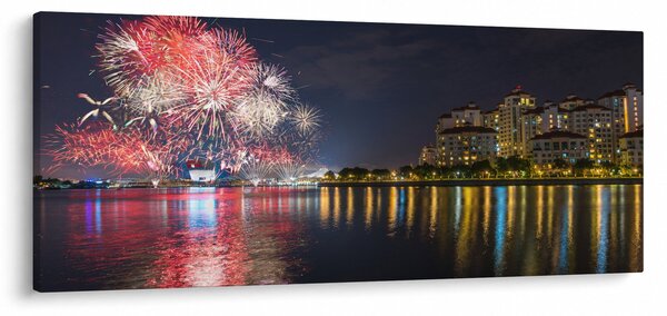 Tablou cu artificii in Singapur (120x50 cm)