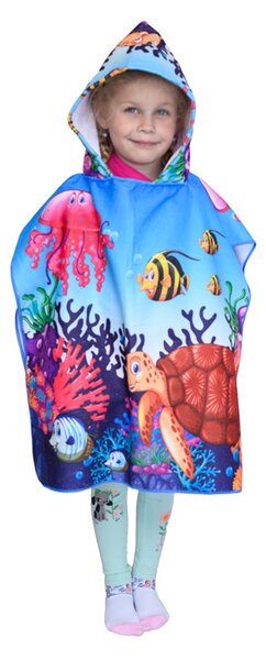 Poncho pentru copii TURTLE AND FISH albastru 60 x 90 cm Dimensiune: 60 x 90 cm