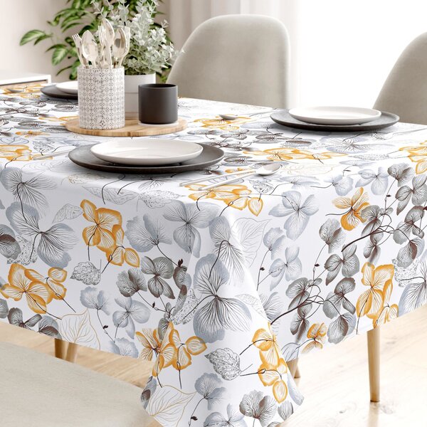 Goldea față de masă 100% bumbac - flori gri-maro cu frunze 120 x 160 cm