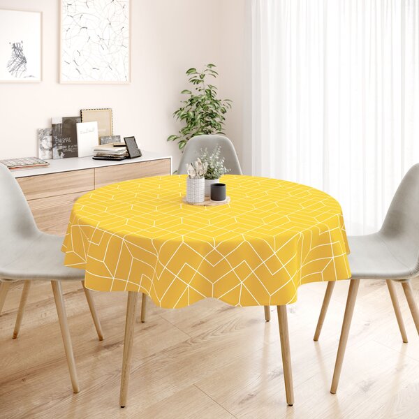 Goldea față de masă 100% bumbac - mozaic galben - rotundă Ø 140 cm