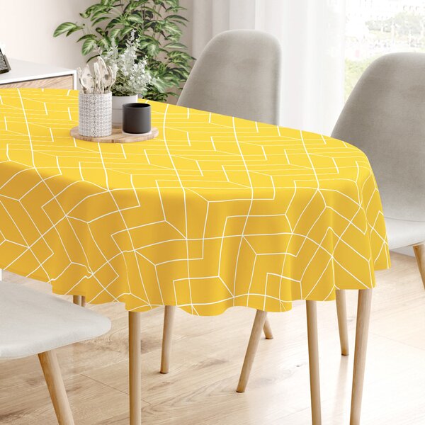 Goldea față de masă 100% bumbac - mozaic galben - ovală 140 x 200 cm