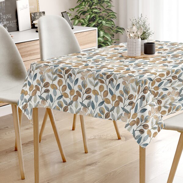 Goldea față de masă decorativă loneta - eucalipt maro și albastru 80 x 80 cm