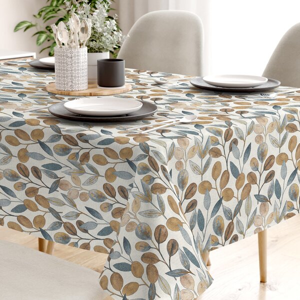 Goldea față de masă decorativă loneta - eucalipt maro și albastru 80 x 80 cm