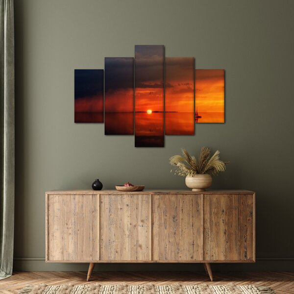 Tabloul apusului de soare cu barca (150x105 cm)