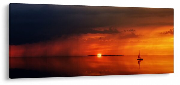 Tabloul apusului de soare cu barca (120x50 cm)