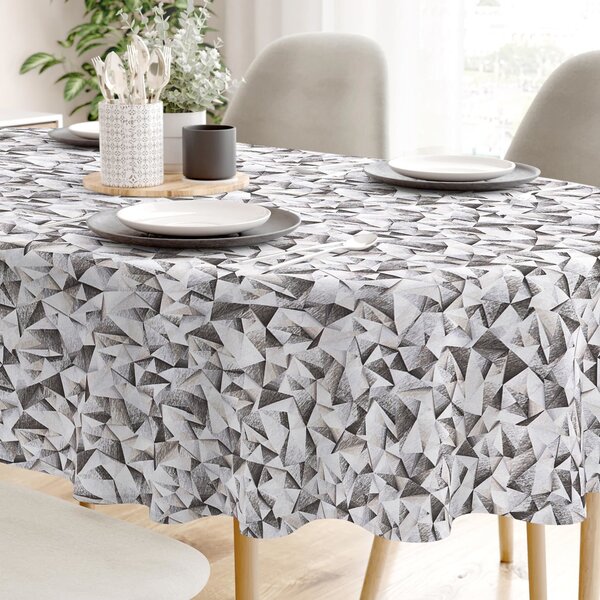 Goldea față de masă decorativă loneta - forme gri - ovală 140 x 180 cm