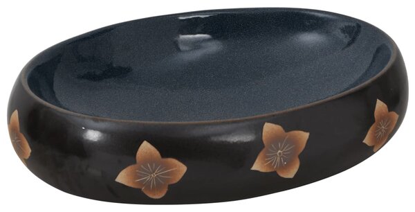 Lavoar de blat, negru și albastru, 59x40x15 cm, ceramică, oval