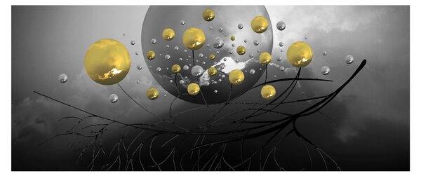 Tabloul cu bile abstracte aurii (120x50 cm)