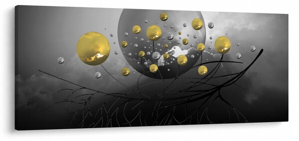 Tabloul cu bile abstracte aurii (120x50 cm)