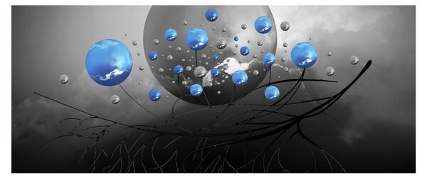 Tabloul cu bile abstracte albastre (120x50 cm)