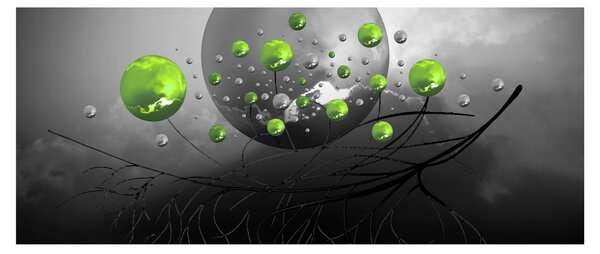 Tabloul cu bile abstracte verzi (120x50 cm)