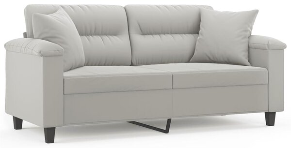 Canapea cu 2 locuri, cu perne, gri deschis, 140 cm, microfibră