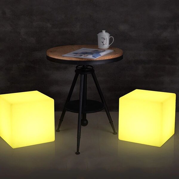 Taburet tip cub, iluminare RGB 16 culori, 4 moduri, control telecomanda, 30x30 cm
