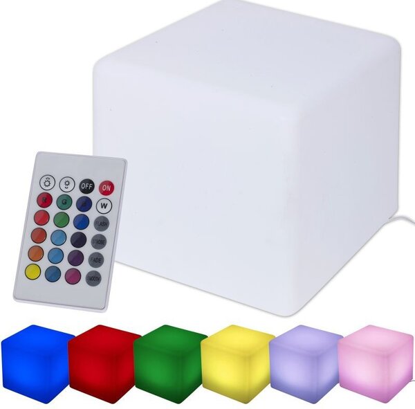 Taburet tip cub, iluminare RGB 16 culori, 4 moduri, control telecomanda, 30x30 cm