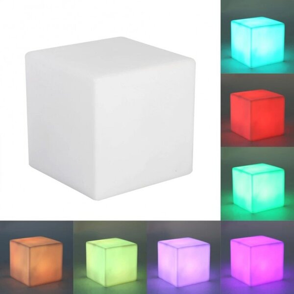 Taburet tip cub, iluminare RGB 16 culori, 4 moduri, control telecomanda, 30x30 cm