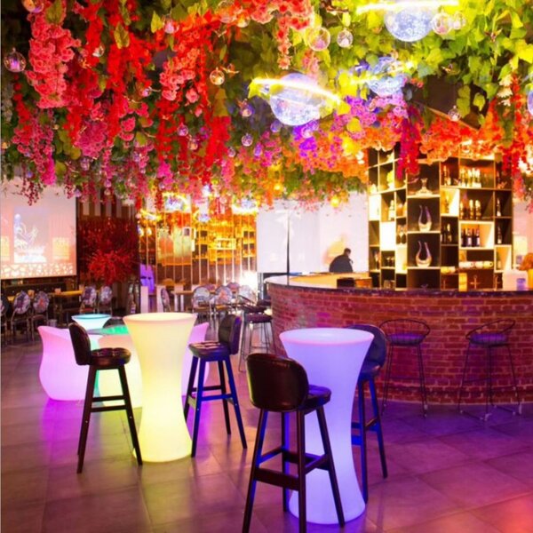Masa cocktail iluminata LED RGB, 16 culori interschimbabile, control telecomanda, 112x58 cm