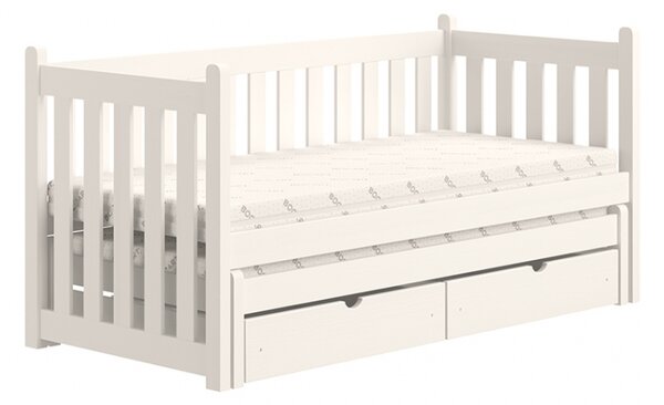 Pat copii retractabil cu sertare Swen 80x180 - alb