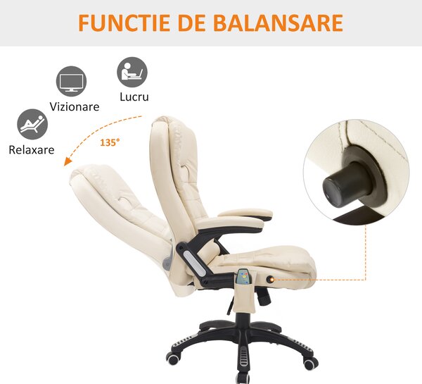 HOMCOM scaun de birou directorial, cu masaj, inaltime reglabila 62x68x111-121cm Bej | Aosom Romania