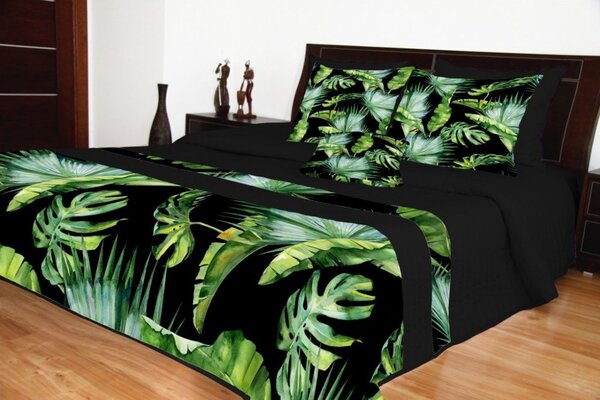 Cuvertură de pat modernă neagră cu un motiv exotic colorat Lăţime: 240 cm | Lungime: 240 cm