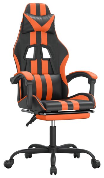 Scaun de gaming pivotant/suport picioare negru/oranj piele eco