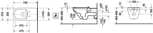 Duravit DuraStyle vas wc agăţat fără margine pentru persoane cu dizabilități alb 2559090000