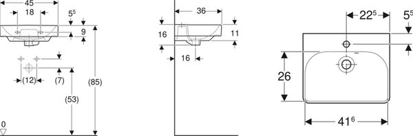 Geberit Smyle Square lavoar 45x36 cm dreptunghiular clasică-mobilier-încastrat alb luciu 500.222.01.1
