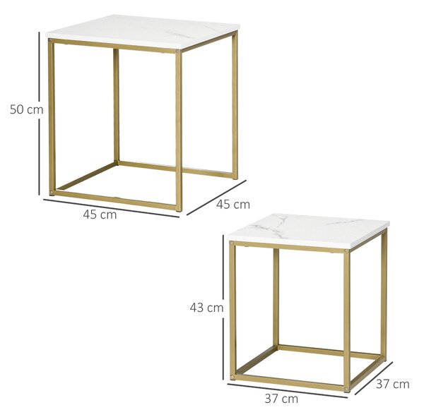 HOMCOM Set de 2 mese patrate, set de mese de cafea stivuite cu cadru din otel, masa de cafea | AOSOM RO